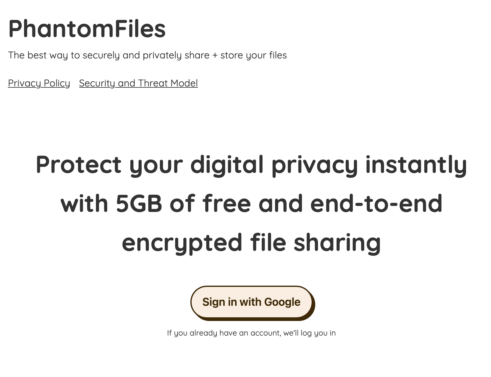 PhantomFiles Landing Page